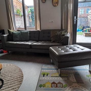 3 zits leren bank met hocker.