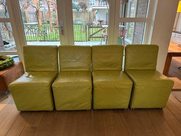 4 Leren Eetkamerstoelen Limoengroen - gratis afhalen