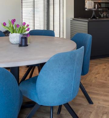 6 eetkamer stoelen stoffen hout, stevig, blauw, luxe
