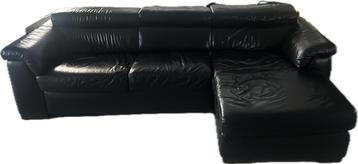 Lederen hoekbank, zwart, verstelbare hoofdsteunen