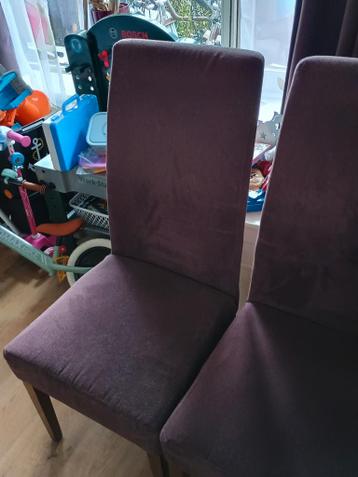 Set van 6 bruin/paarse stoffen eetkamerstoelen