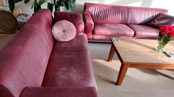 Bankstel leer 2,5 en 3 zits kleur bordeaux