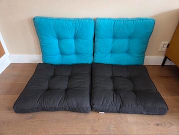 4 Kussens voor Palletbank - Blauw en Zwart