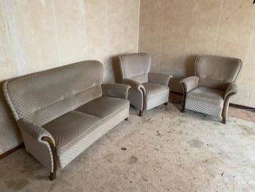 Vintage Bankstel en Fauteuils Set GRATIS