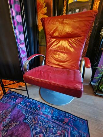 Rood lederen draaistoel/fauteuil