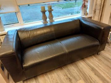Zwart leren driezitsbank  GRATIS OPHALEN!