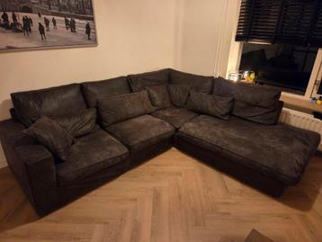 Grijze leren hoekbank - uitwasbare hoezen