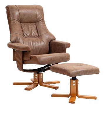 Comfortabele lederen relaxfauteuil met voetenbank