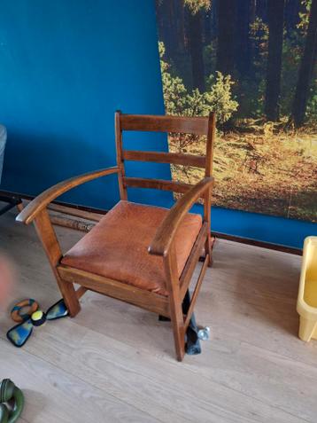 Vintage Houten Stoel met Leren Zitting