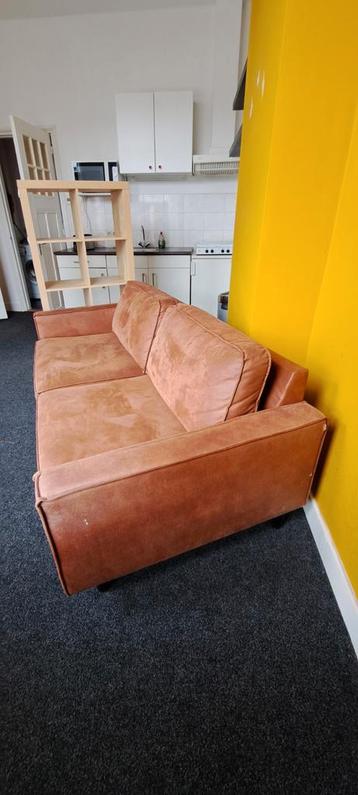 Fijne bruine leren bank, gratis af te halen