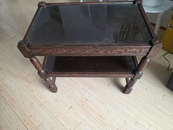 Antieke Bijzettafel met Glas