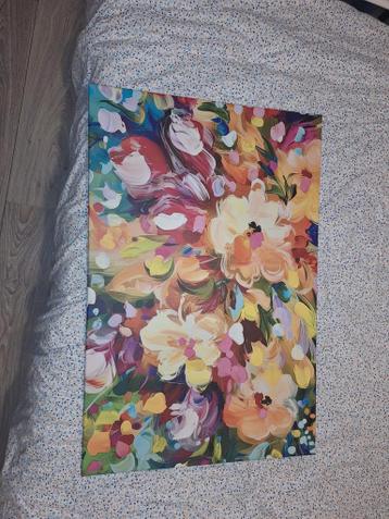 Kleurrijk bloemencanvas 90 x 60 cm