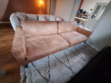 Suède leren bank, bruin/cognac kleur 230cm breed