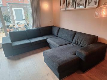 Grote hoekbank - stof - donker antraciet 297x262cm