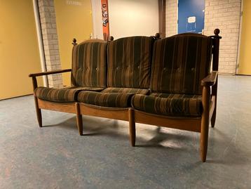 Vintage Driepersoonsbank met Houten Frame