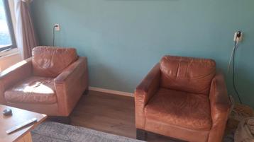 GRATIS ZITHOEK, leer,zware Italiaanse bank+ fauteuillen
