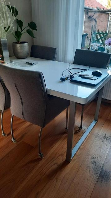 Eettafel plus 4 eettafel stoelen op wieltjes