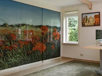 Glazen schuifdeur kastenwand met bloemenprint