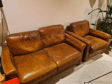 (GRATIS AFHALEN) Combideal: 2 zits lederen bank + stoel