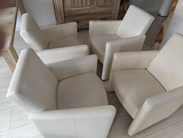 Set van 4 witte lederen eettafelstoelen