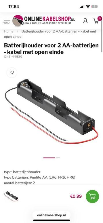 Batterijhouder voor 2x AA batterijen gezocht