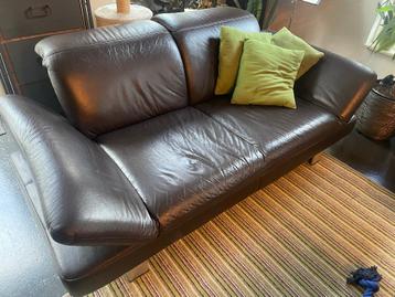 Bruine leren 2,5 Zits bank 2x