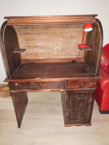 Secretaire/bureau met rolluik, donker hout GRATIS