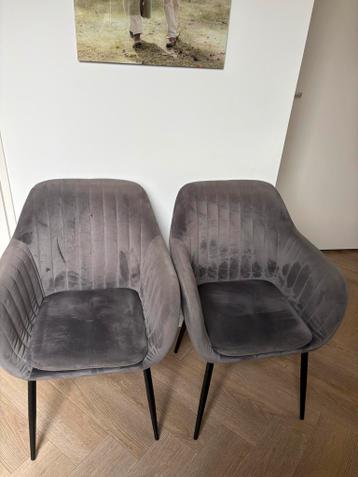 2 Velours Grijze Stoelen - Gratis Af te Halen