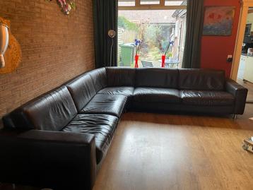 Leren hoekbank donker bruin