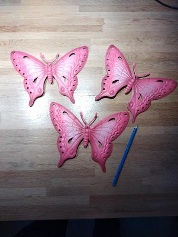 Metalen vlinders wanddecoratie - 3 stuks