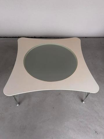 Moderne organische Salontafel wit met glas, 100x100x40 cm