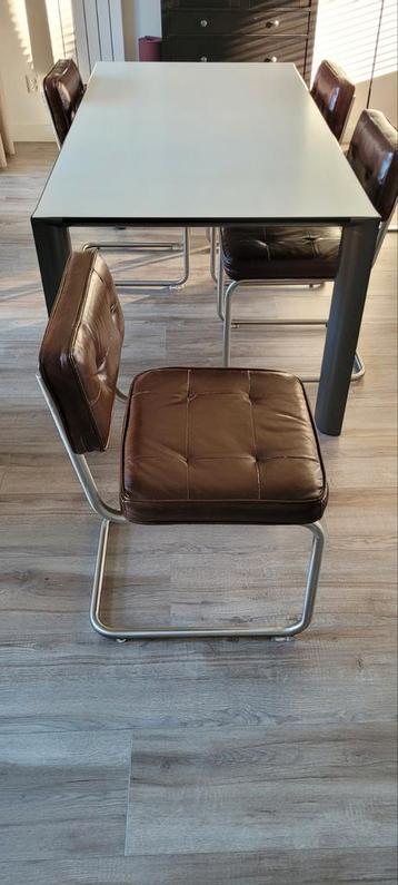 4 Cognac Kunstleder Eetkamerstoelen met Sledeframe