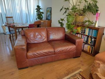 Bruine leren bank, gratis af te halen!