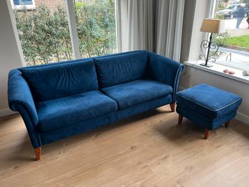 2,5 zits bank donkerblauw, incl. hocker