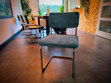 4 Turquoise Corduroy Eetkamerstoelen