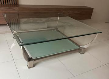dubbel glas tafel rvs 120/120 cm VOOR VRIJDAG MOET WEG