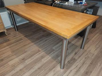 Eettafel RVS frame met massief houten blad 200x90