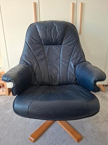 Leren draaibare fauteuil donkerblauw