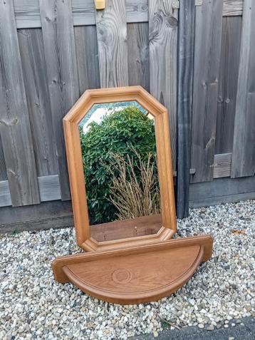 Vintage houten spiegel met plankje - Eiken look