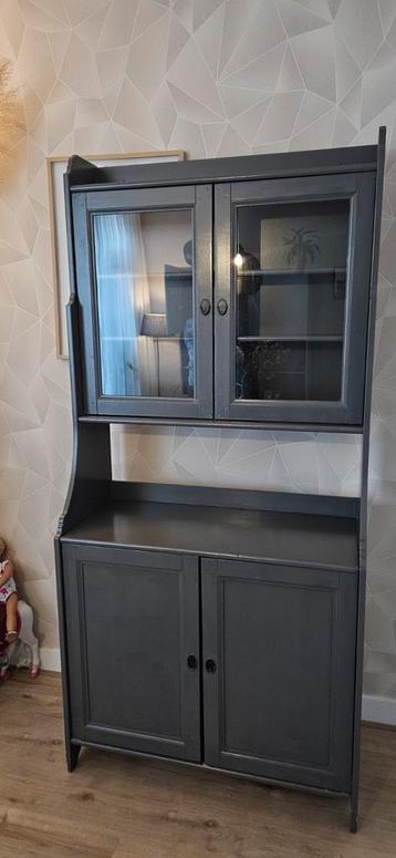 Donkergrijze buffetkast/vitrinekast - 198x41x93 cm