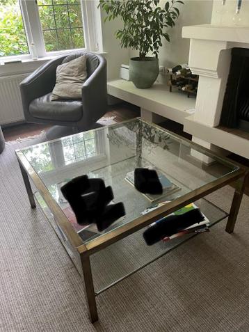 Hollywood regency salontafel glas metaal
