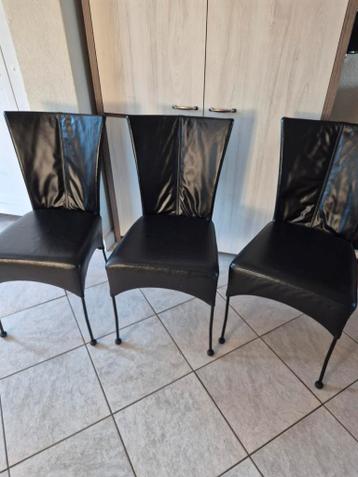Set van 3 zwarte echt lederen eetkamerstoelen