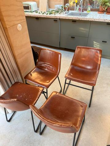 4 kunstleren eetkamerstoelen - Bruin met zwart frame