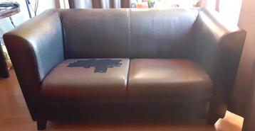 Tweezitsbank van leer GRATIS bruin bank bankstel