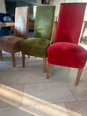 8 Suède look eetkamerstoelen in diverse kleuren
