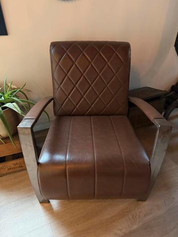 Industriële fauteuil van leer en metaal