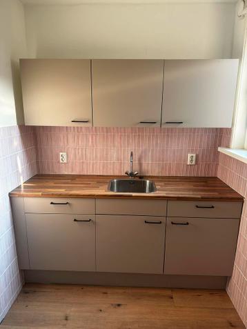 Moderne Enkelwandige Keuken met Houten Blad