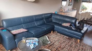 Donkerblauwe Leren Hoekbank - Comfortabel en Stijlvol