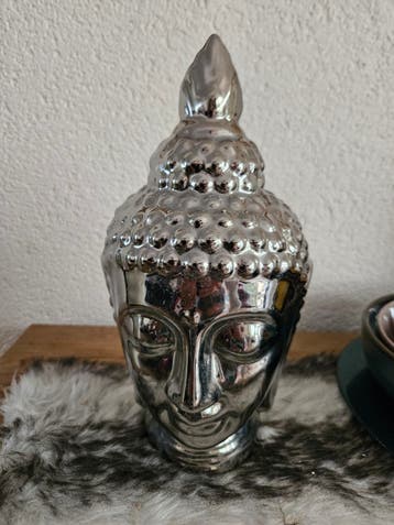 Zilverkleurig Boeddha Hoofd Decoratiebeeld