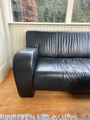 Zwarte bank (leer) - 2 zits - 142 cm breed